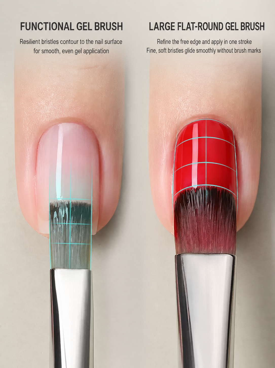 MR.NAIL functional and large flat-round gel brush application detail