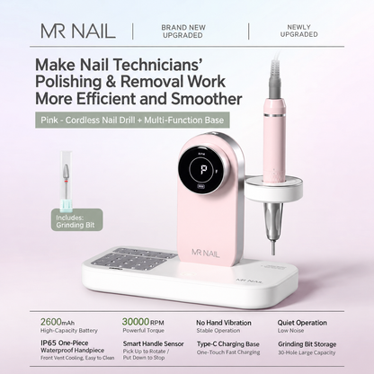 MR NAIL coreless cordless nail drill and multifunction base, pink