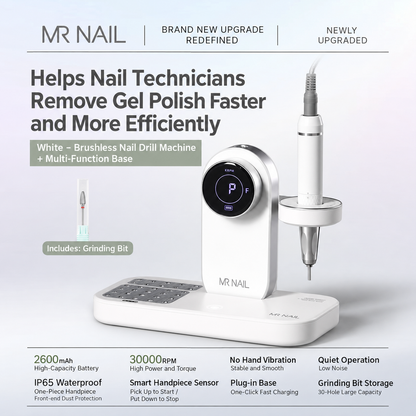 MR NAIL brushless cordless nail drill and multifunction base, white