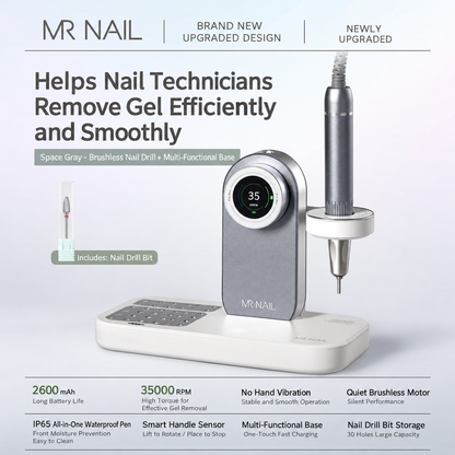 MR NAIL brushless cordless nail drill and multifunction base, space gray