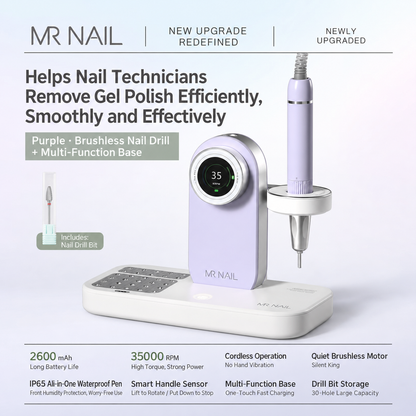 MR NAIL brushless cordless nail drill and multifunction base, purple