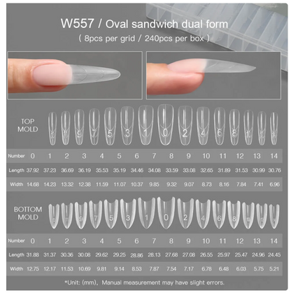 MR NAIL W557 Oval sandwich dual nail forms size chart