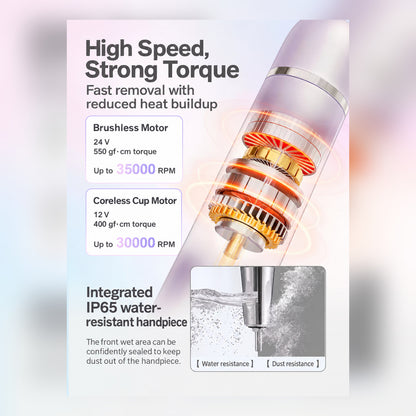 MR NAIL W908 brushless motor speed and IP65 handpiece details