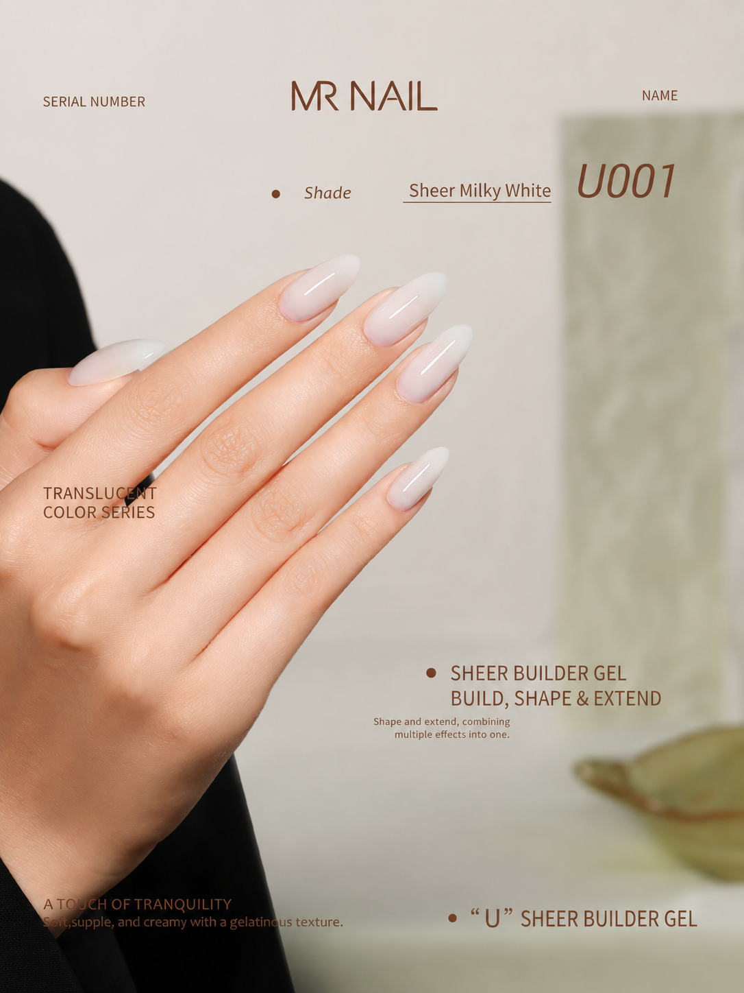 MR.NAIL U001 Sheer Milky White sheer builder gel polish swatch