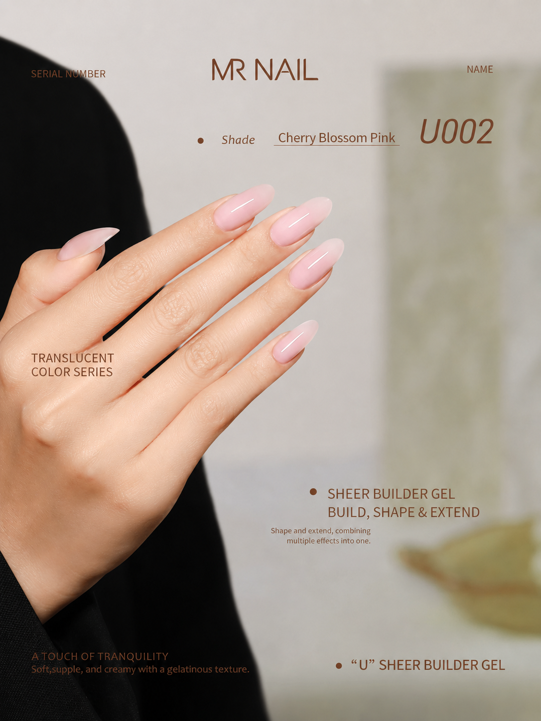 MR.NAIL U002 Cherry Blossom Pink sheer builder gel polish swatch