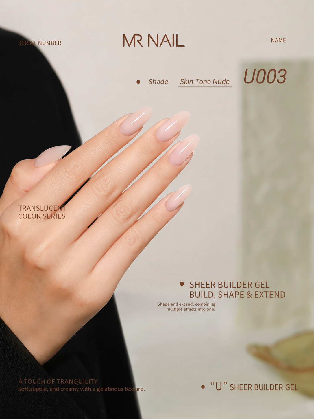 MR.NAIL U003 Skin-Tone Nude sheer builder gel polish swatch