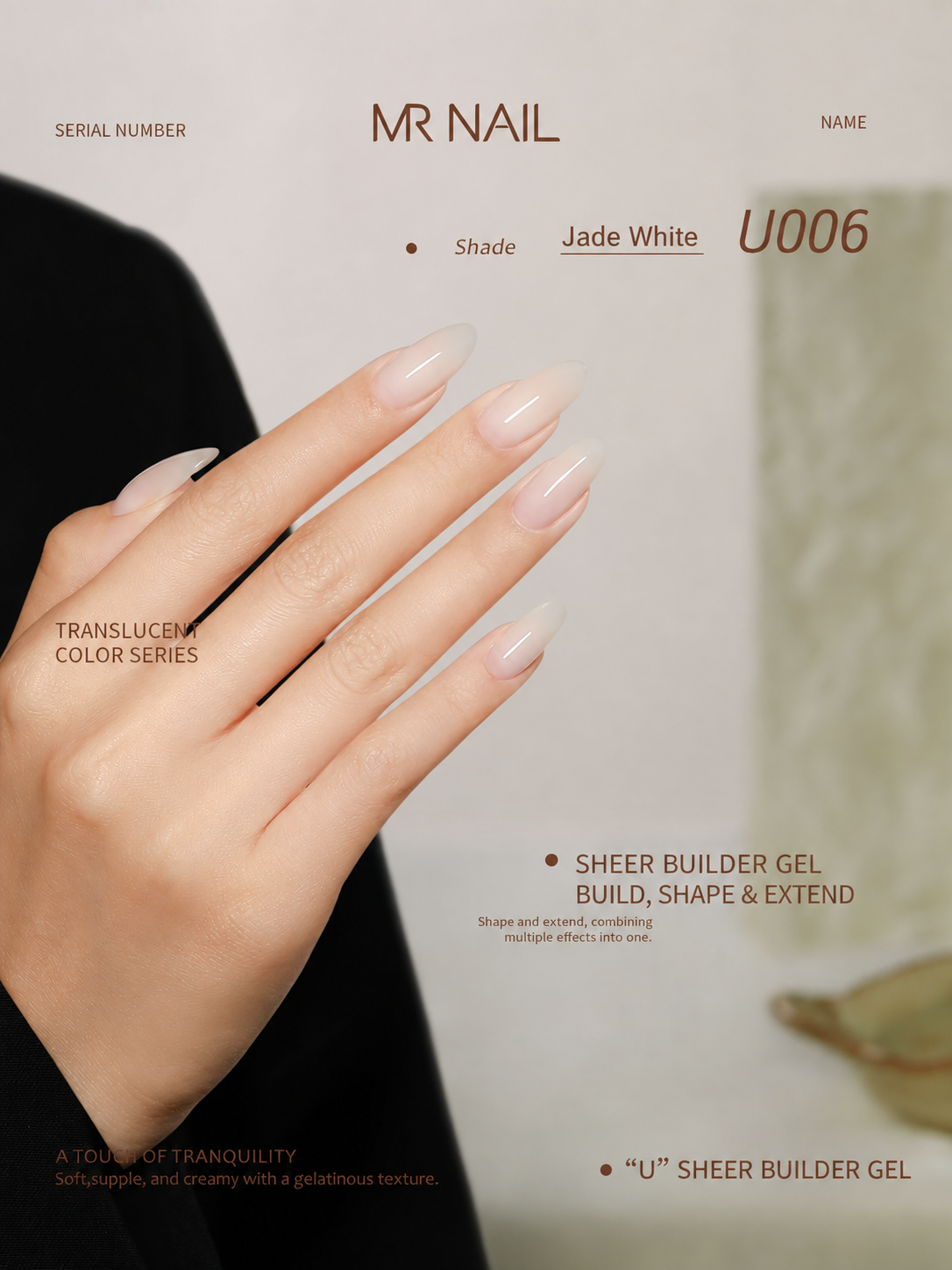 MR.NAIL U006 Jade White sheer builder gel polish swatch