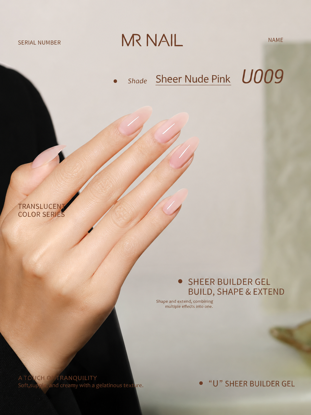 MR.NAIL U009 Sheer Nude Pink sheer builder gel polish swatch