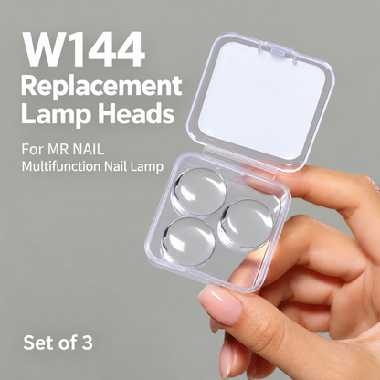 MR Nail W144 replacement lamp heads in a set of three with storage case for the multifunction nail lamp.