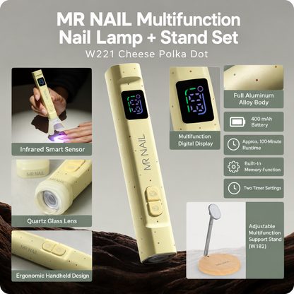 MR Nail W221 Cheese Polka Dot multifunction nail lamp set with W182 adjustable support stand.