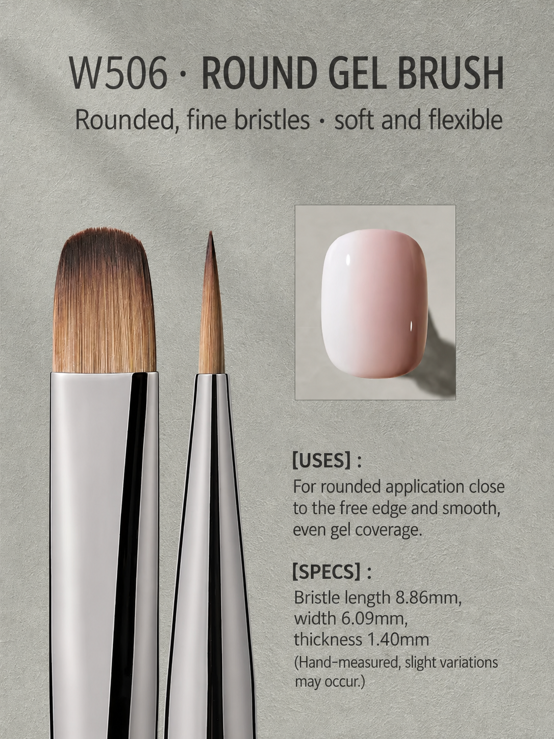 MR.NAIL W506 round gel brush — English-localized product detail