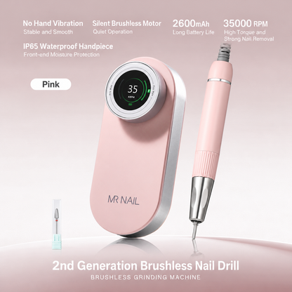 MR NAIL brushless cordless nail drill, pink, 35,000 RPM
