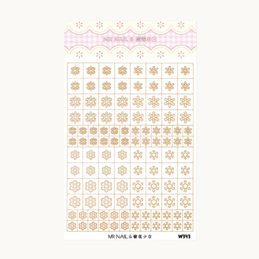 MR NAIL W343 snowflake hollow nail art sticker sheet with assorted snowflake designs for winter nail decoration