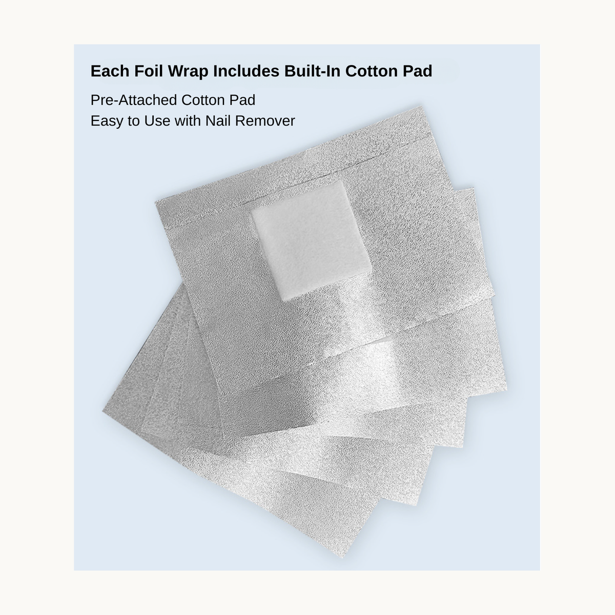 Nail removal foil wrap with pre-attached cotton pad for easy gel polish removal
