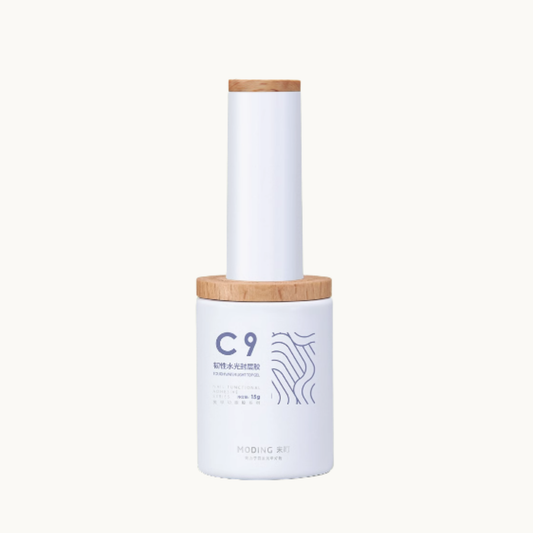 moding c09 flexible gloss top nail gel bottle with wooden cap on white background