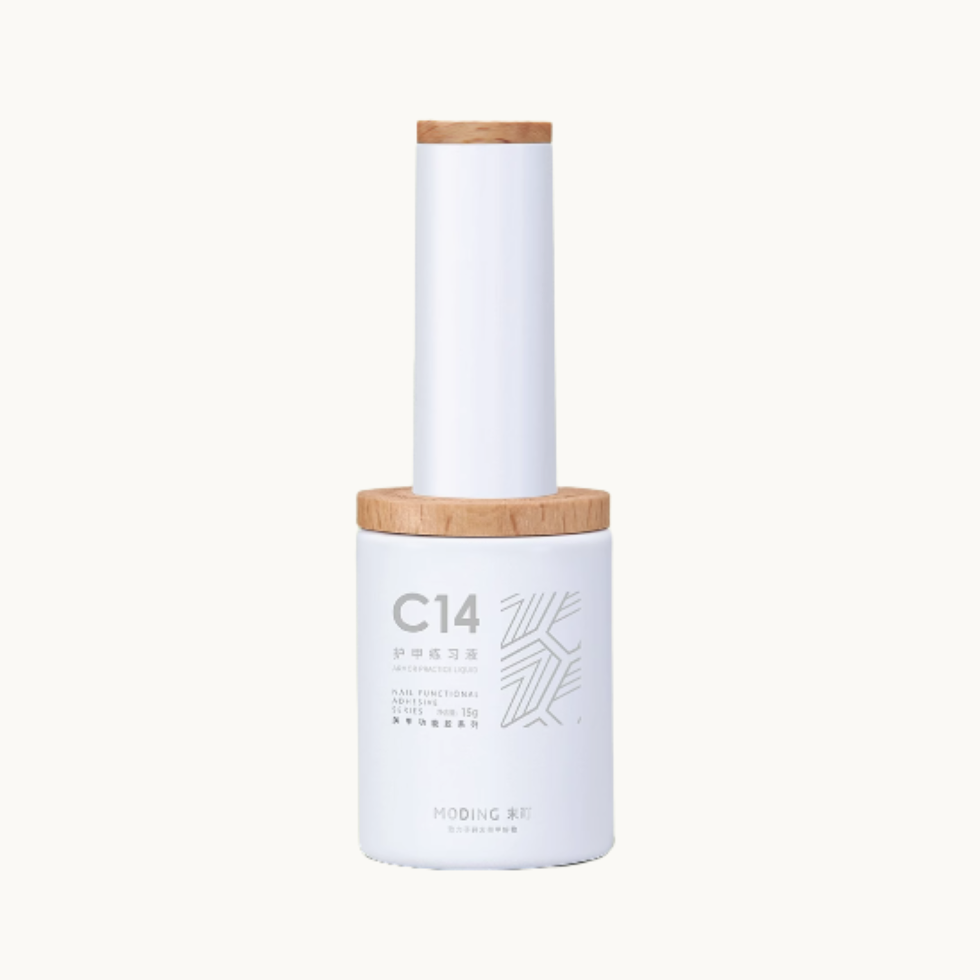 moding c14 peelable practice liquid nail gel bottle with wooden cap on white background