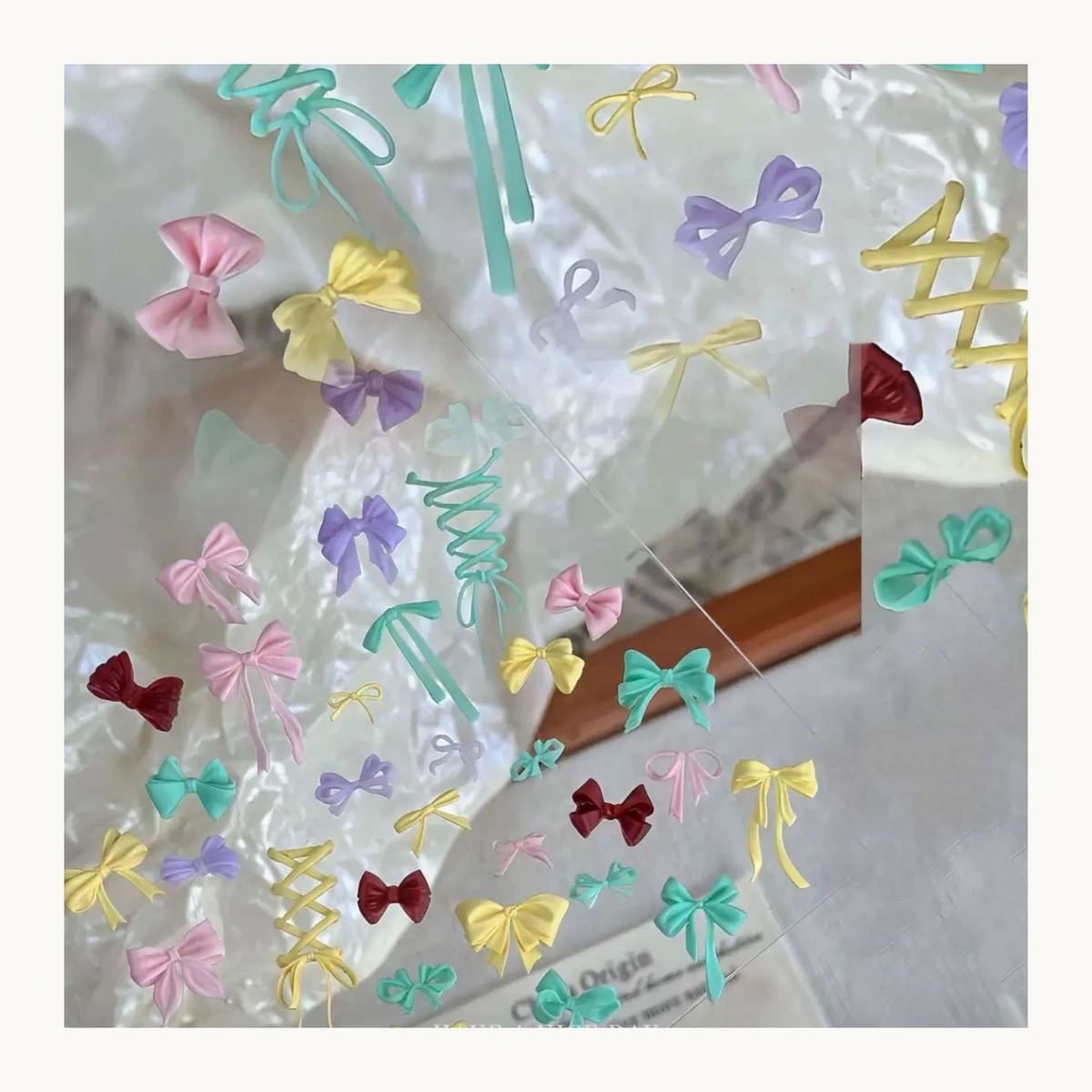 Colorful finished bow and ribbon nail-art shapes