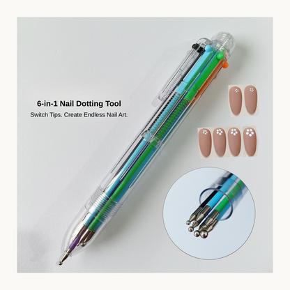 NF Select 6-in-1 Nail Dotting Tool with interchangeable precision tips for creating dots, flowers, fine lines, and detailed nail art designs.
