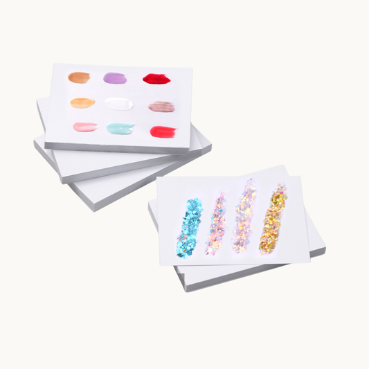 NF Select disposable double-sided nail mixing palette set, showing gel polish and glitter swatches for multi-use nail art blending