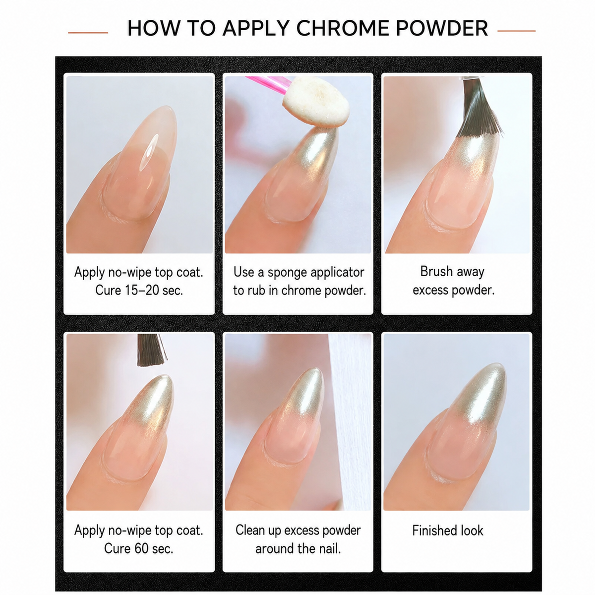 Chrome powder application guide using a nail sponge applicator