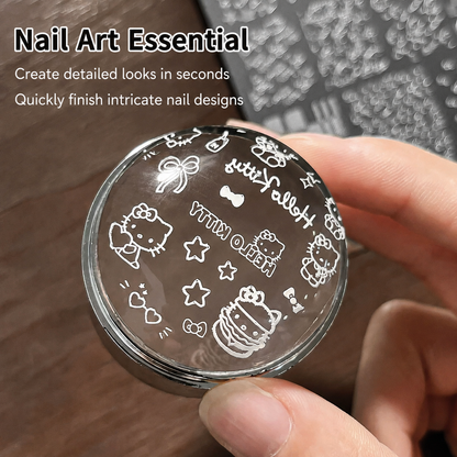 Close-up detail of a KT Cat-02 stamped nail design