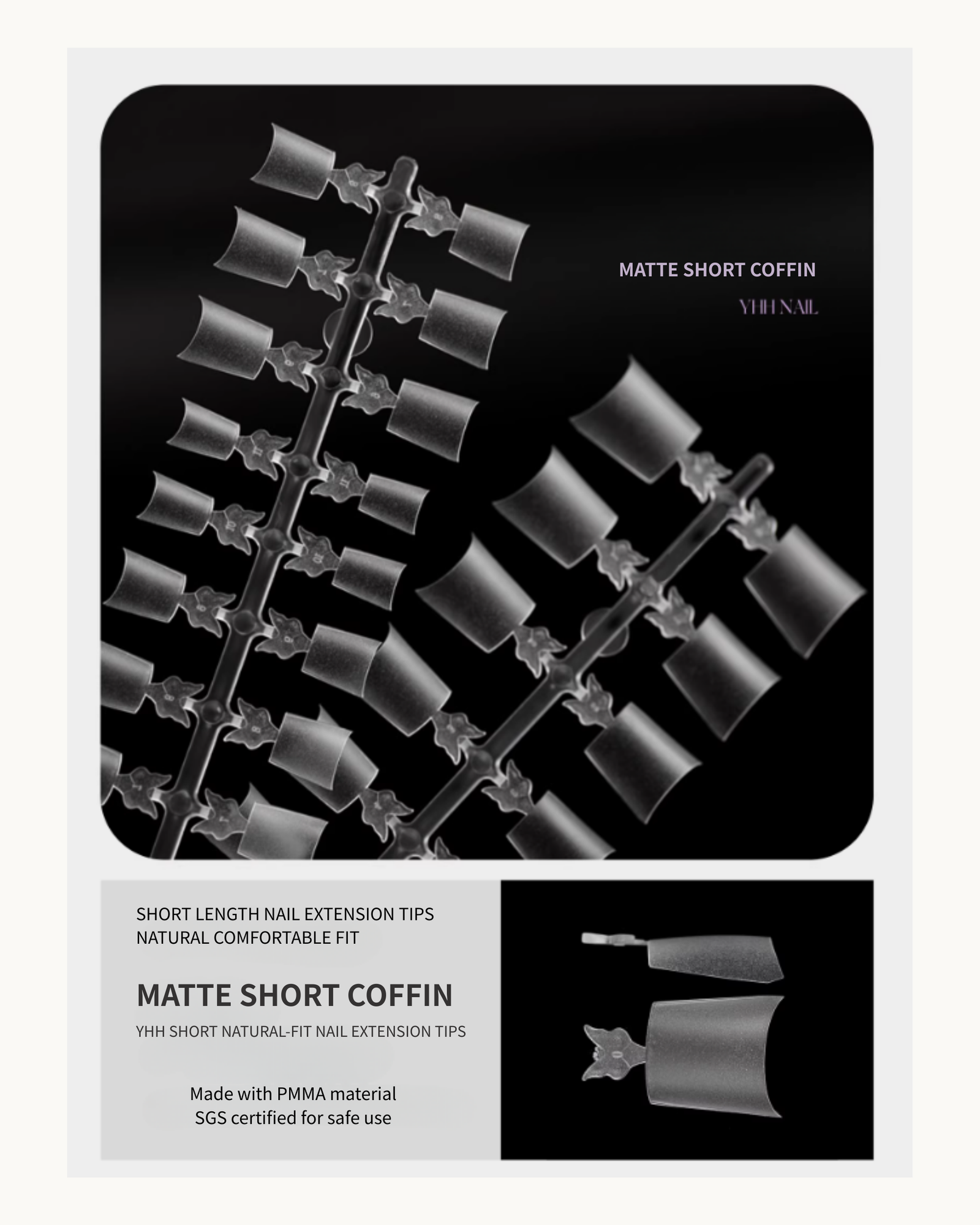 YHH Shallow Cover Short Nail Extension Tips 300pcs (3 Shapes) - image 3