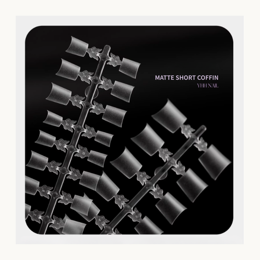 Matte short coffin clear nail tips arranged on numbered display strips