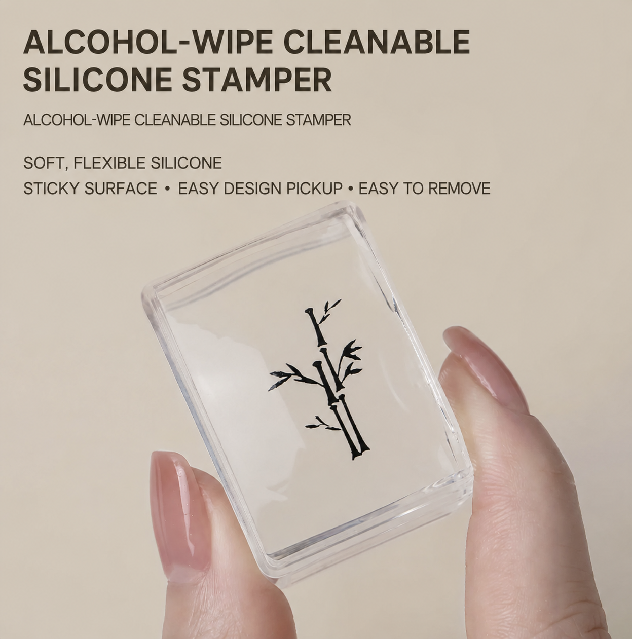NF Select Small Square Silicone Nail Stamper held in hand