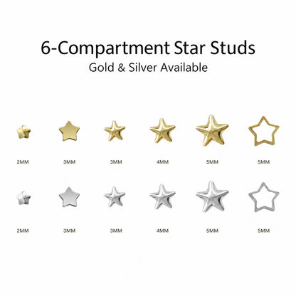 Star nail stud size guide, 2 mm to 5 mm
