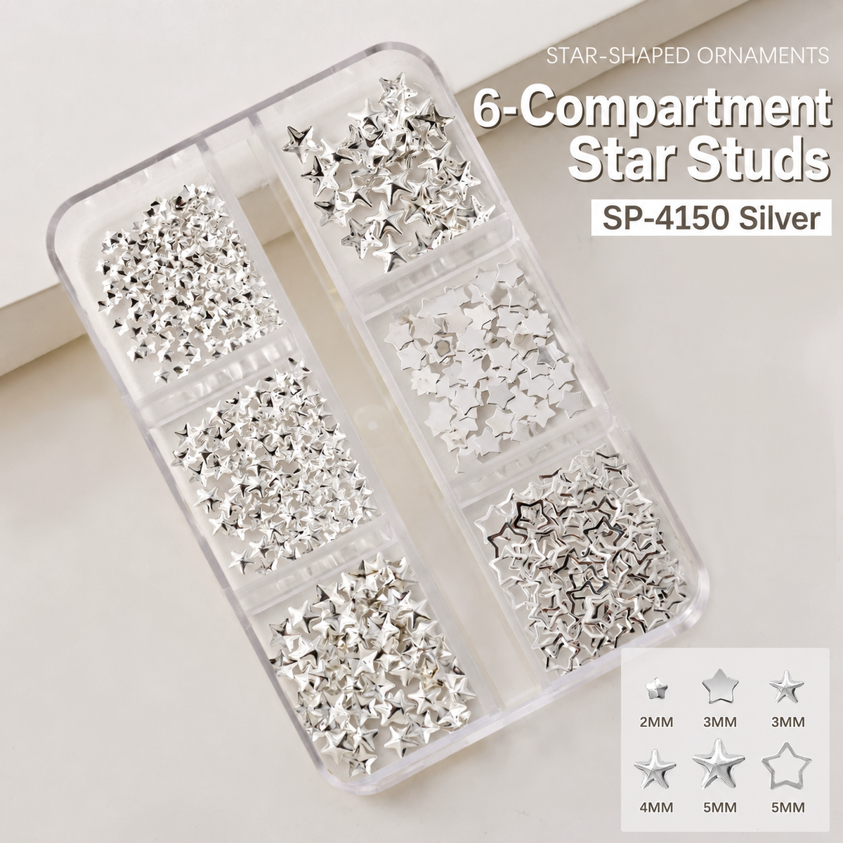 NF Select 6-Compartment Star Nail Studs in Silver, SP-4150
