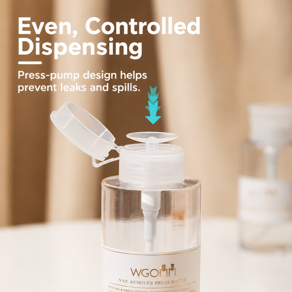 NF x clear 300 mL press-pump bottle with controlled dispensing and a leak-resistant pump design.