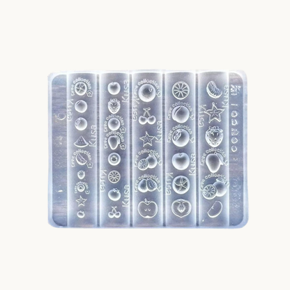 NF Select Fruit Basket 3D Nail Mold, clear silicone mold for making fruit-themed nail charms like strawberries, lemons, cherries and watermelons