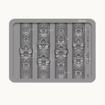 NF Select Phalaenopsis Orchid 3D Nail Mold, clear silicone mold with various sizes of butterfly orchid designs for elegant nail art