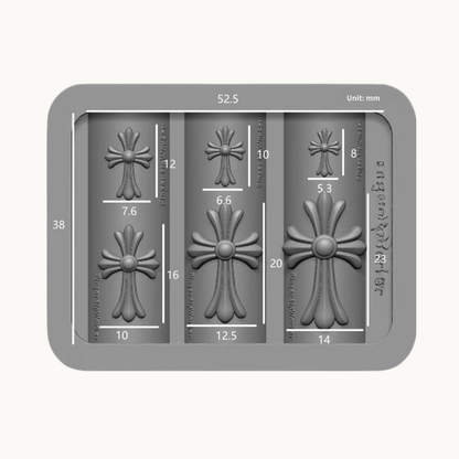 NF Select Punk Cross Nail Mold, multi-size silicone mold for 3D cross nail art decorations, dimensions in mm
