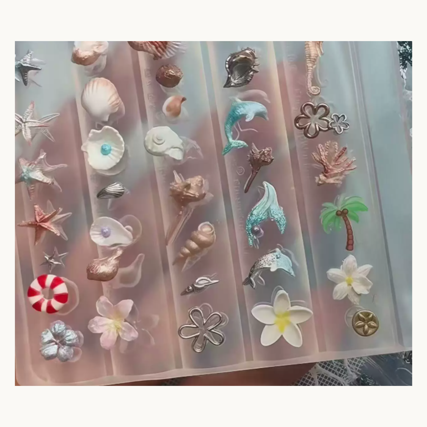 NF Select Ocean Nail Mold finished pieces, handmade 3D nail charms in starfish, seashell, flower and coral designs
