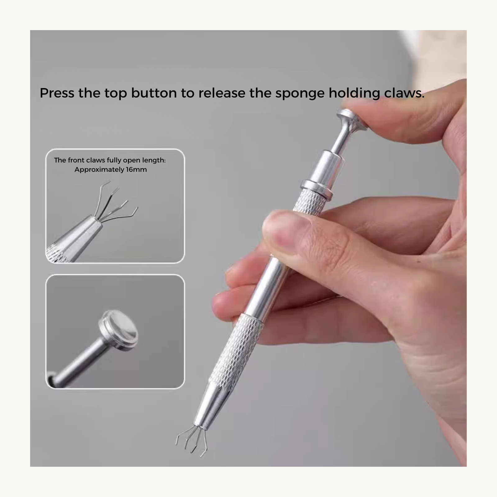 NFormula nail sponge holder tool showing press-top claw release mechanism for securely holding nail art sponge cubes for gradient nail application