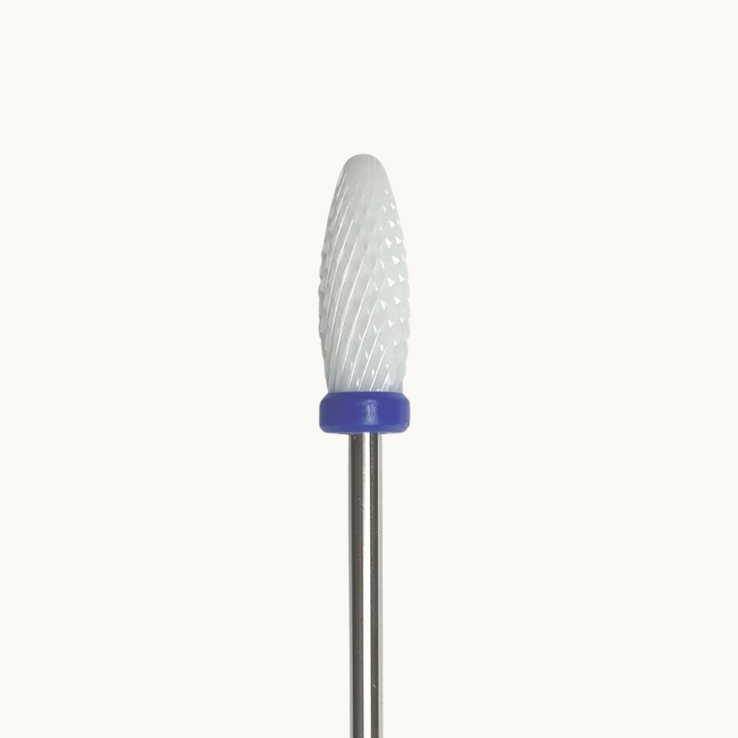 Professional ceramic nail drill bit with medium grit cone shape for balanced gel removal, structure refining, and precise sidewall and curved nail surface work
