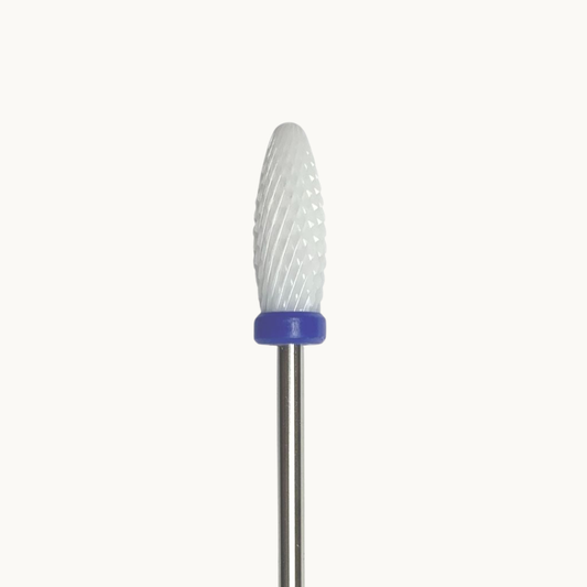 Professional ceramic nail drill bit with medium grit cone shape for balanced gel removal, structure refining, and precise sidewall and curved nail surface work