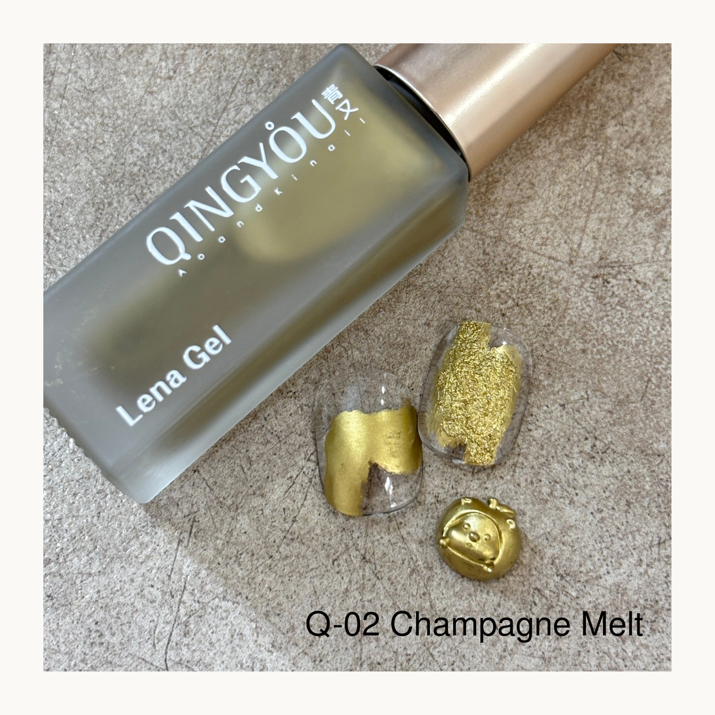 Champagne Melt air-dry liquid metal ink showing soft gold metallic nail art with marbling and textured finishes