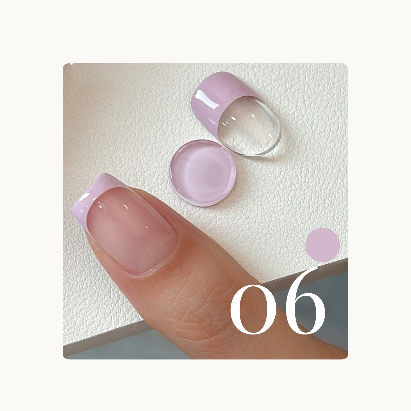 Dusty lavender French tip gel color sample with clean edges from QINGYOU One Stroke Gel collection.
