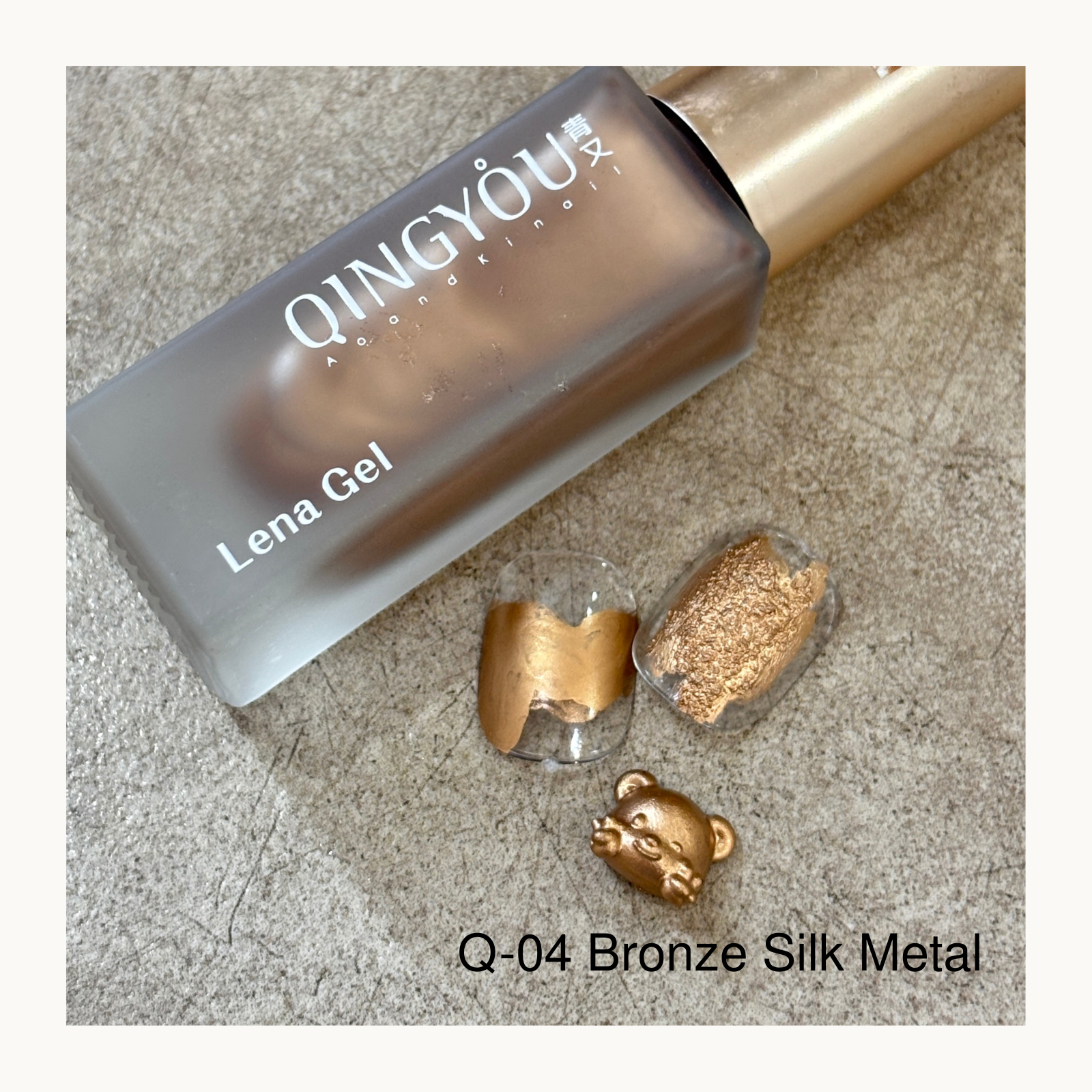Bronze Silk Metal air-dry liquid metal ink creating smooth bronze metallic nail art and sculpted details
