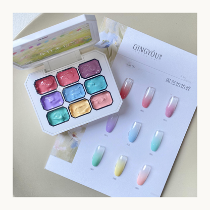 QINGYOU Spring Sun 9-color pastel gel palette for gradient and nail art designs