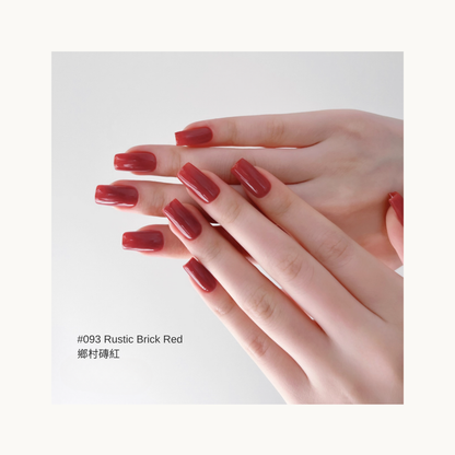 rustic brick red glossy gel manicure on square-shaped nails