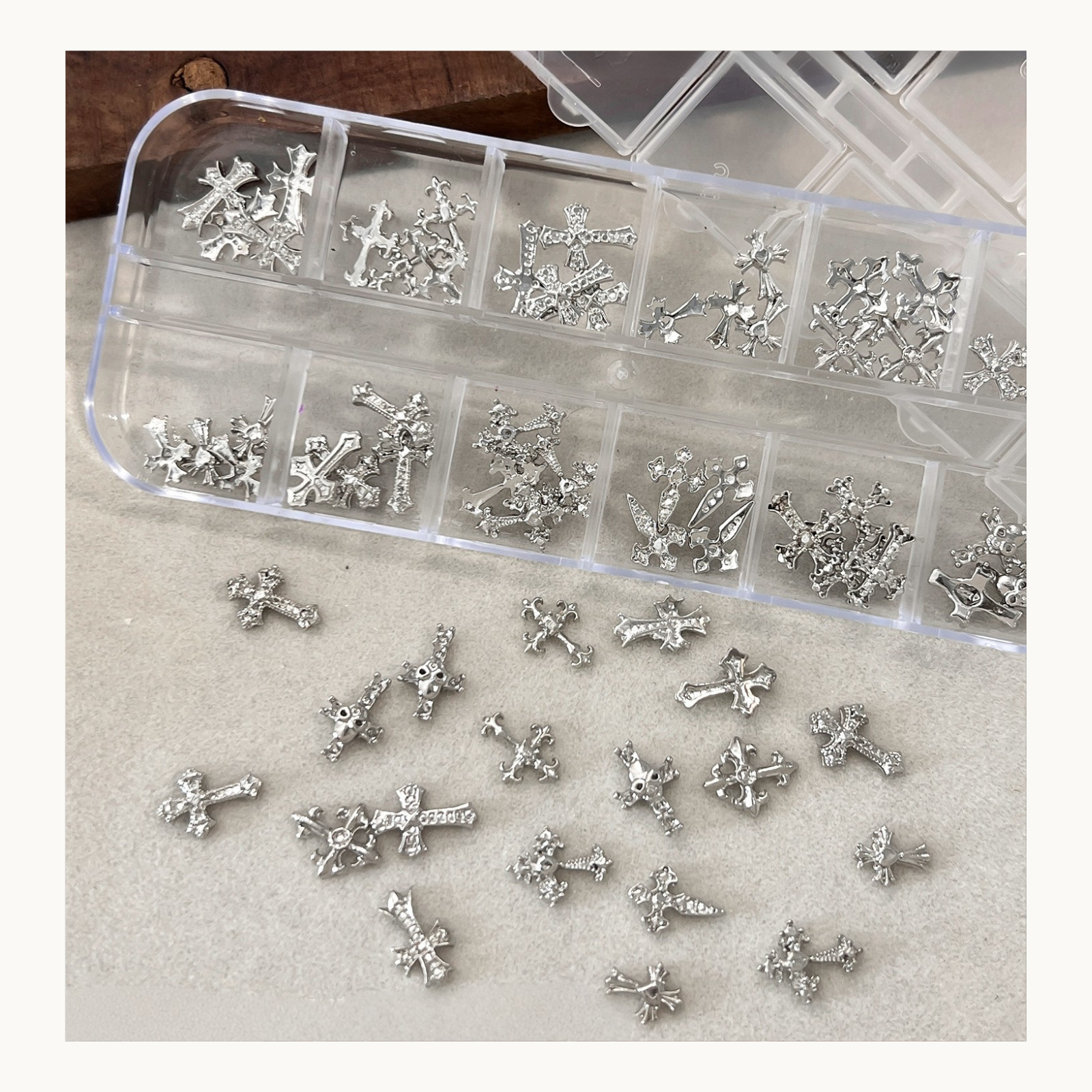 NF Select 12 Grids Gothic Cross Nail Charms Set - image 2