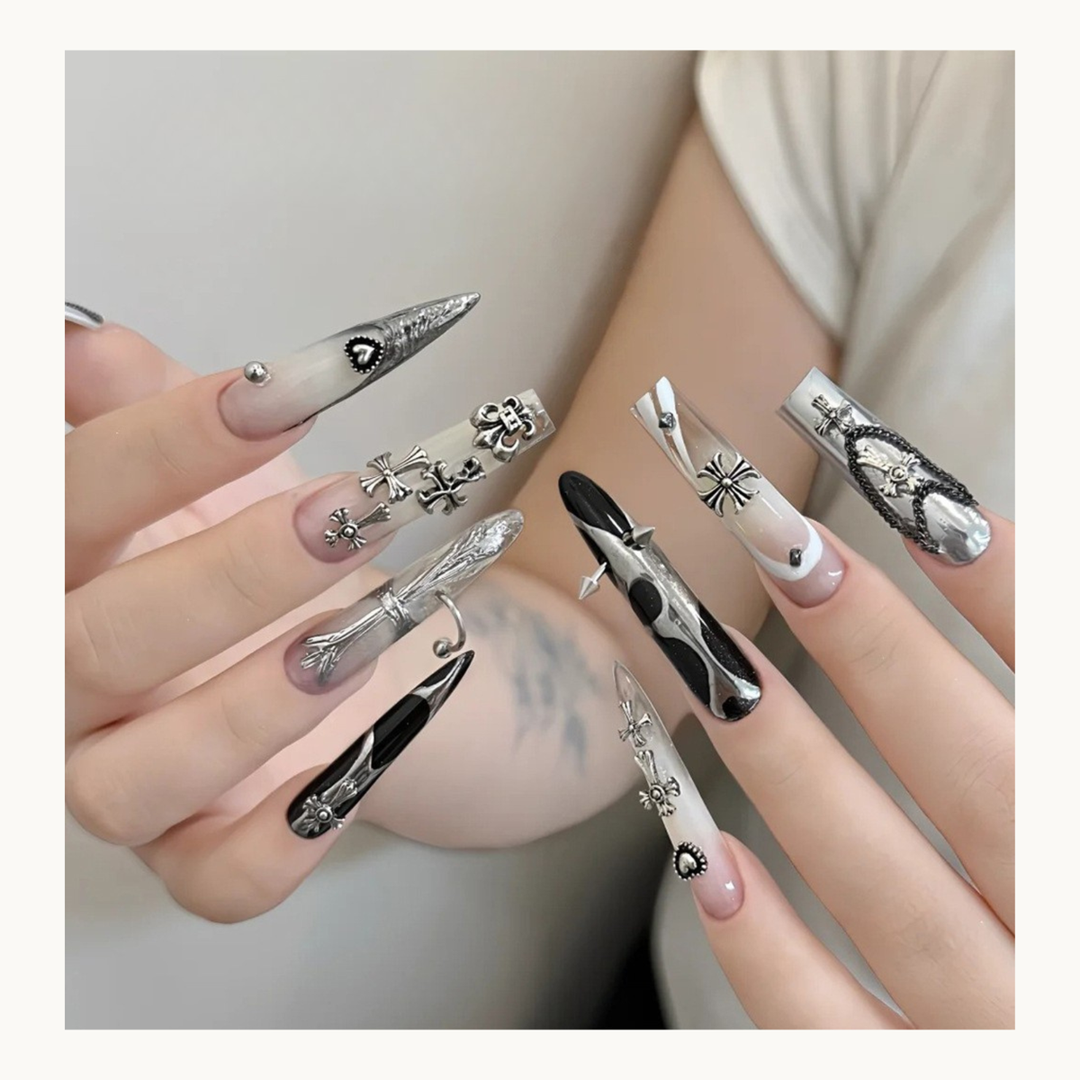 NF Select Antique Silver Gothic Nail Charms – 12-Compartment Set - image 9