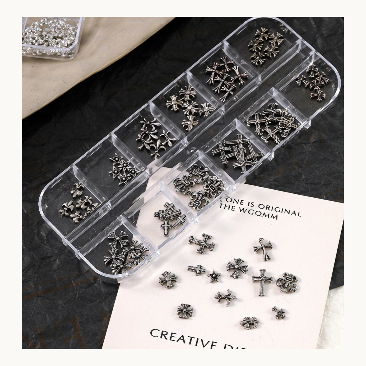 NF Select Antique Silver Gothic Nail Charms – 12-Compartment Set - image 8