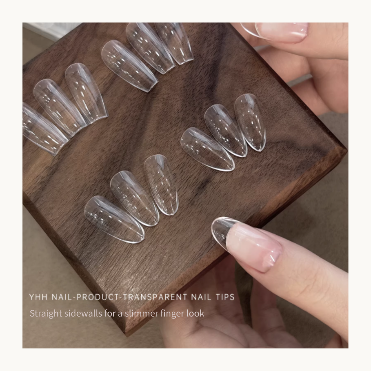Gel-X nail tips with straight sidewalls for a slimmer elongated nail shape
