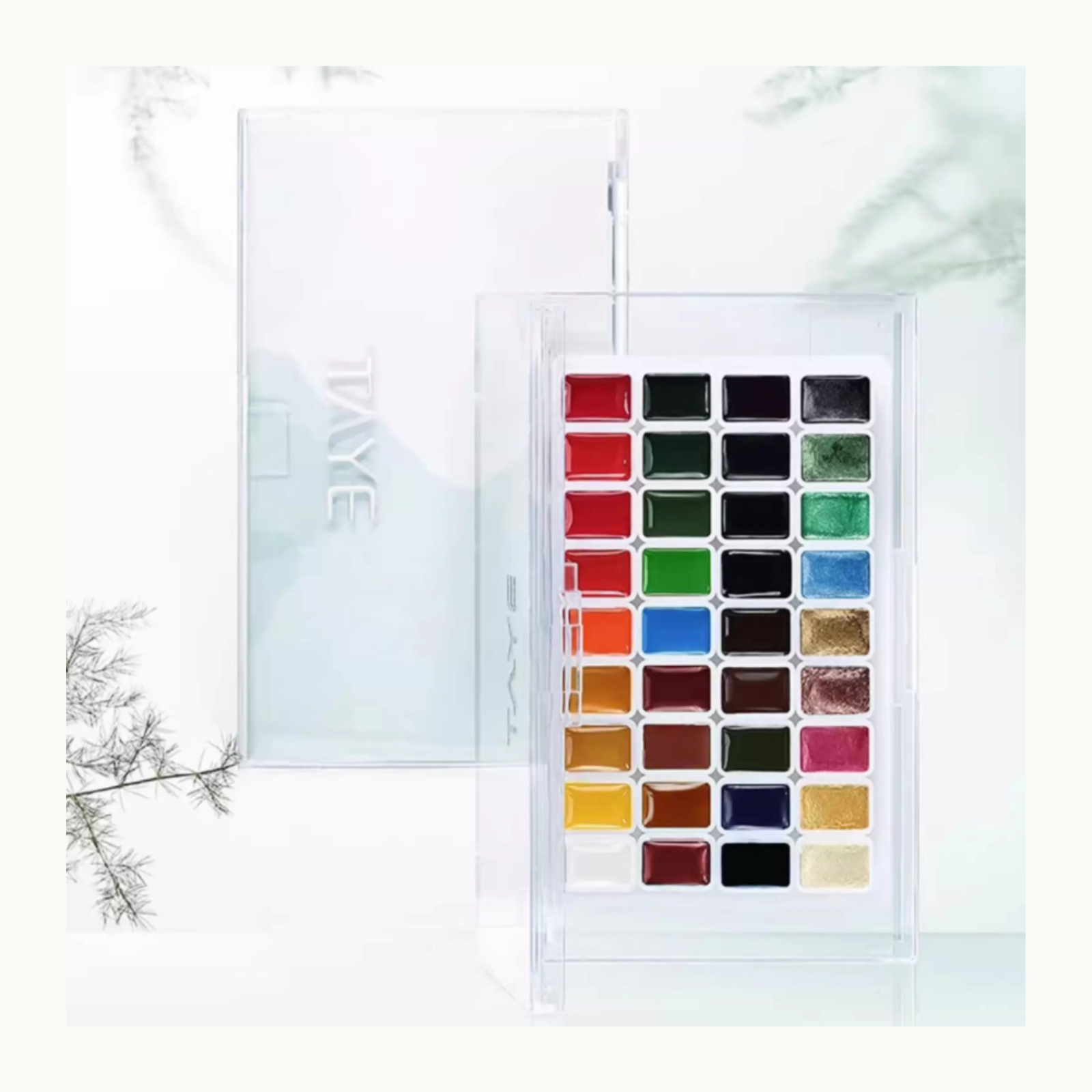 Close-up of TAYE 36-color handmade nail art watercolor pan paint set