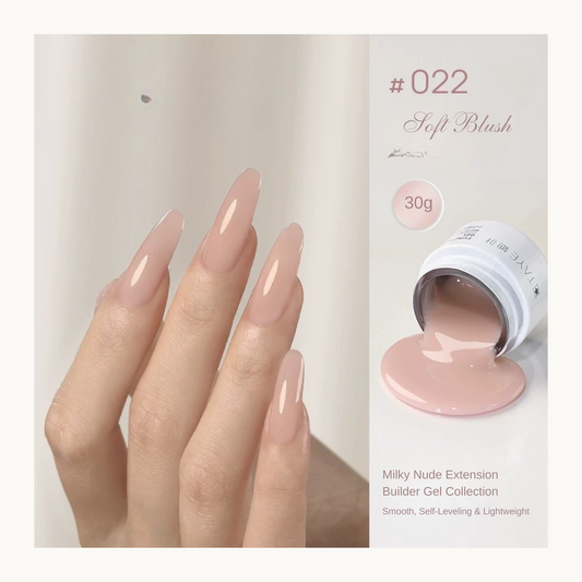 TAYE Milky Nude Builder Gel 022 Soft Blush natural blush pink builder gel for overlays, extensions, and everyday nude manicures.