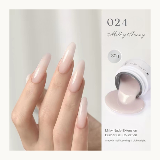 TAYE Milky Nude Builder Gel 024 Milky Ivory creamy ivory builder gel with smooth self-leveling formula for elegant nude nails.